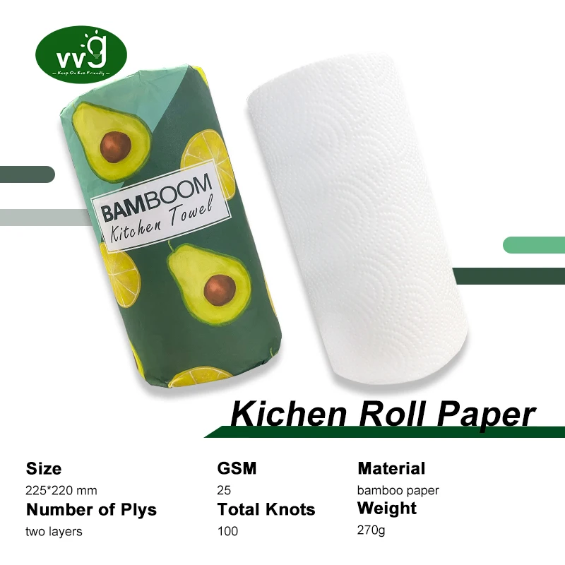 VVG Wholesale Bamboo Fiber Reusable Kitchen Paper Towel Roll 100% Biodegradable Kitchen Clean Paper Dishcloth