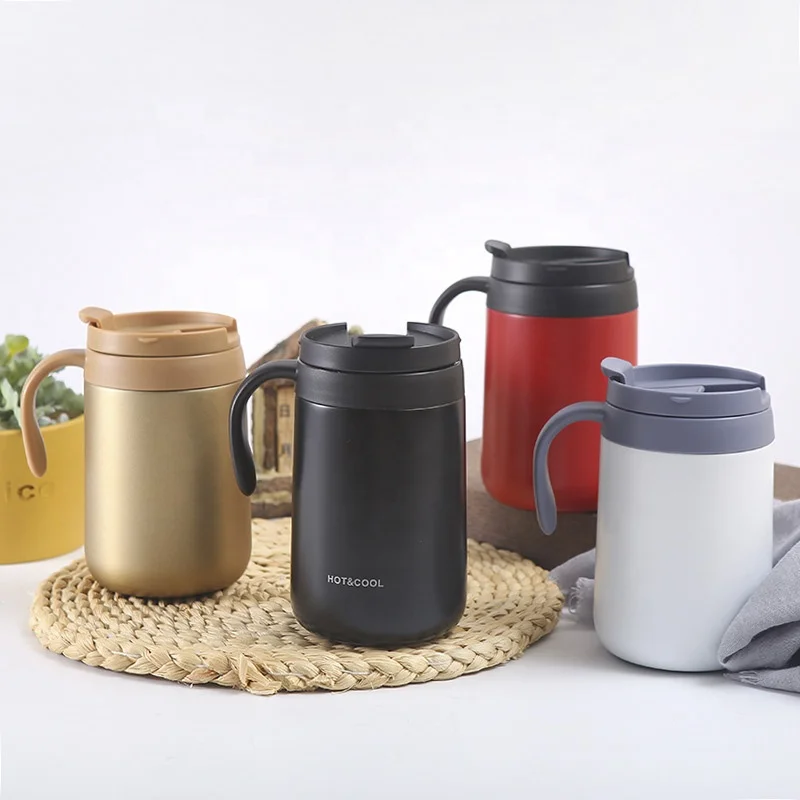 Insulated Coffee Mug with Handle 12/17 Ounce Stainless Steel Tumbler with Lid Multi Colors Metal Thermal Cup