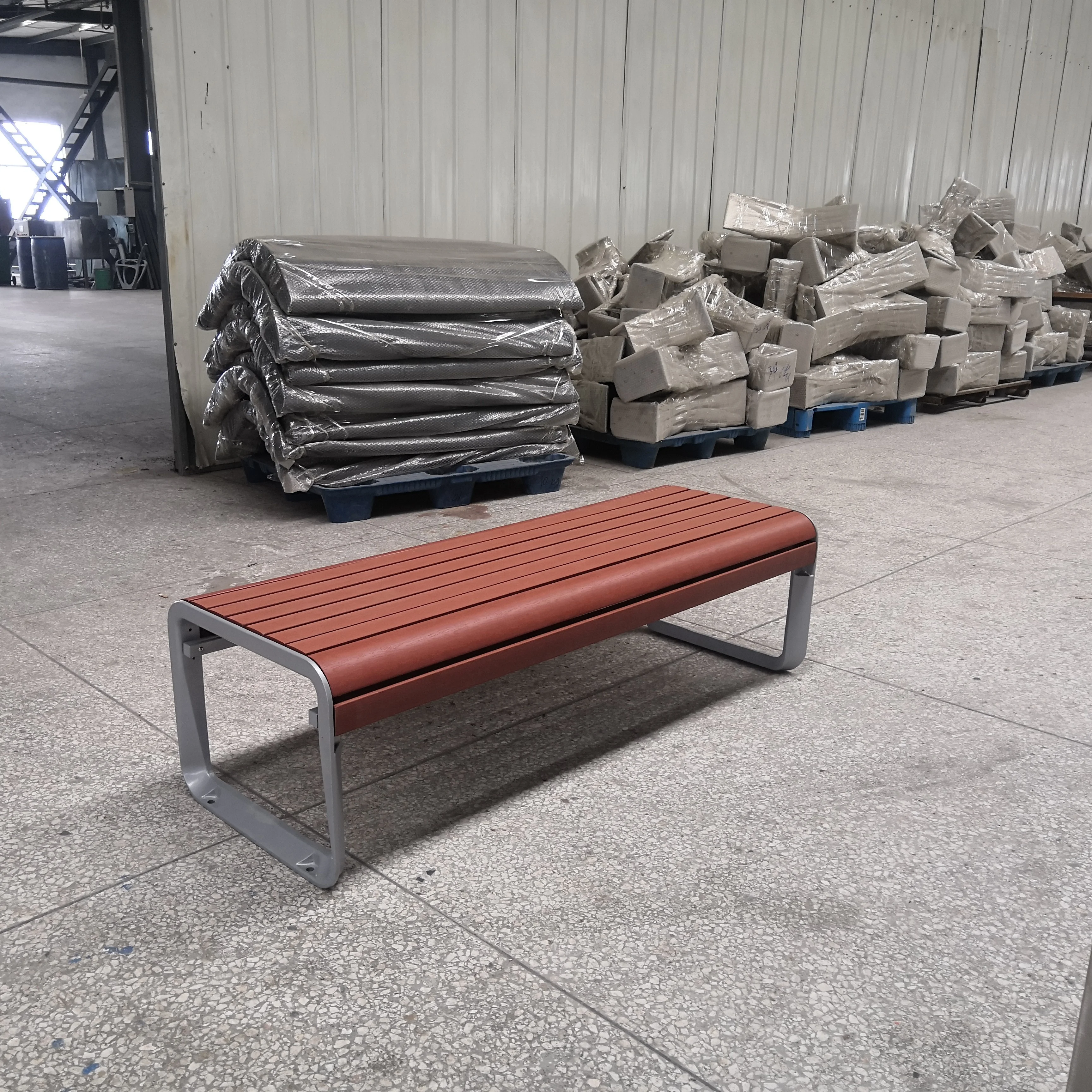 Outdoor furniture composite wood long bench seat public park cast aluminum seating bench outside garden patio PS bench chair