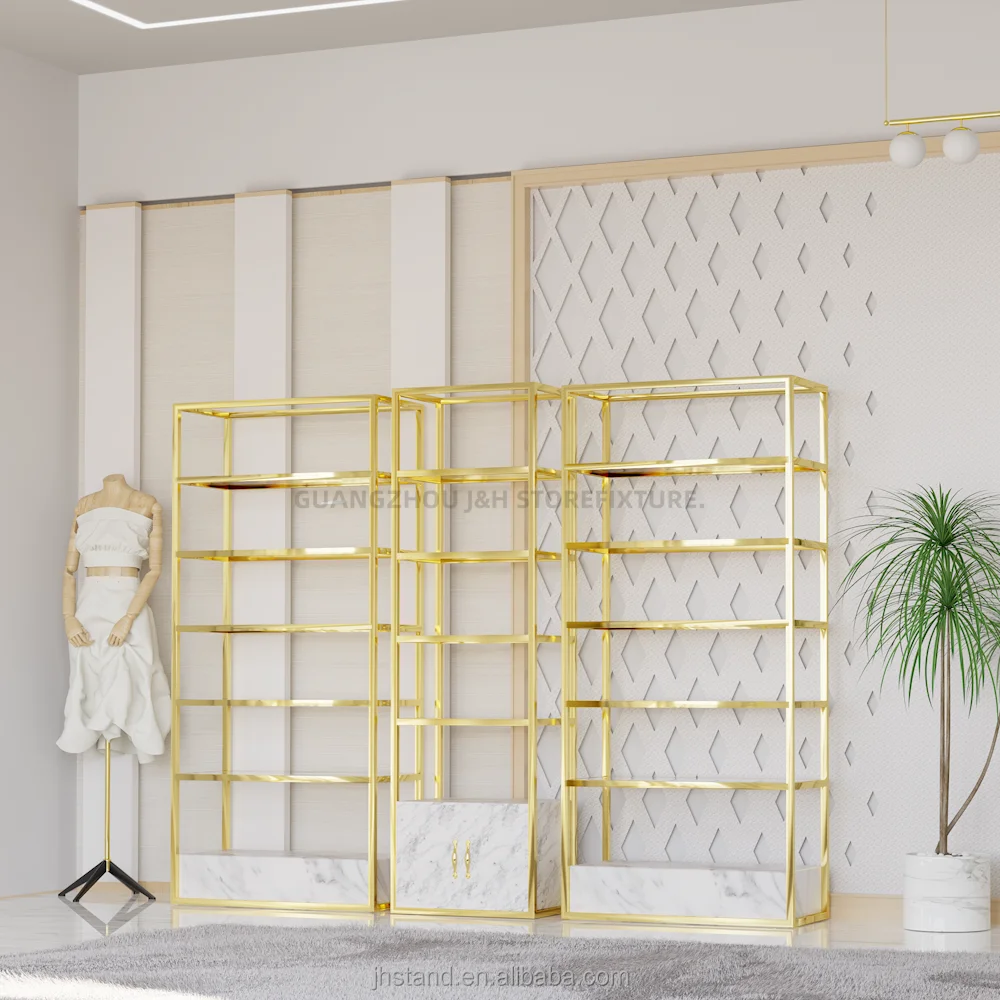 cosmetic store stainless steel display shelves shoes shop bag boutique store racks shelf display with cabinet factory wholesale