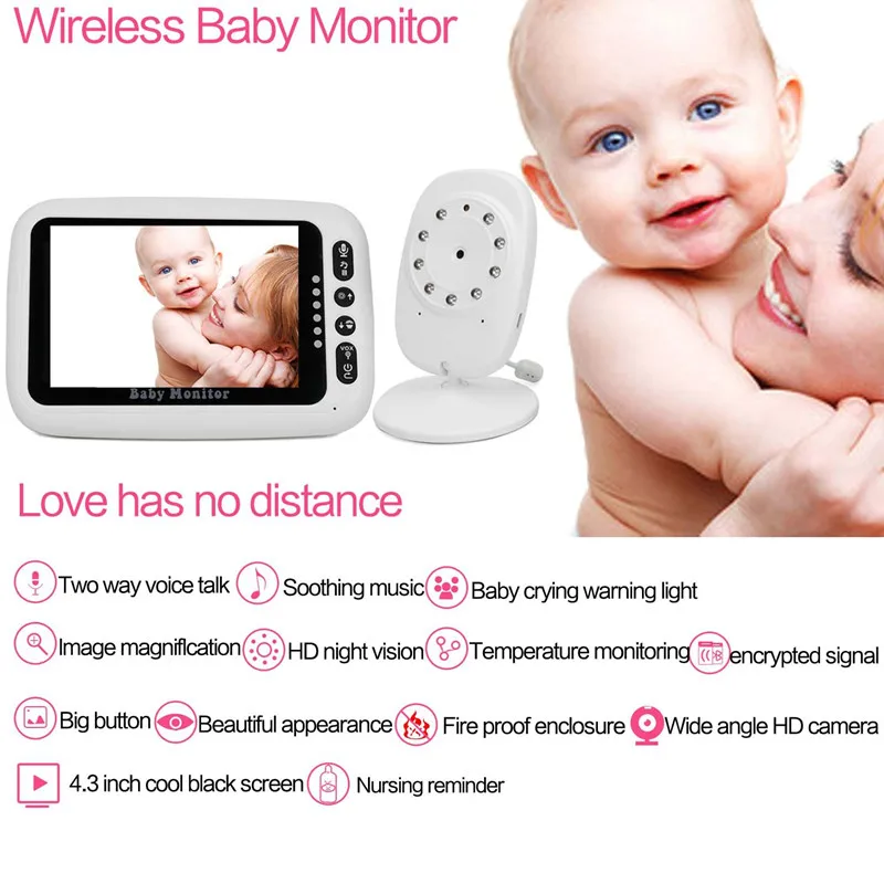 
4.3' Smart digital sleeping temperature monitoring two way audio wireless camera night vision video baby monitor 