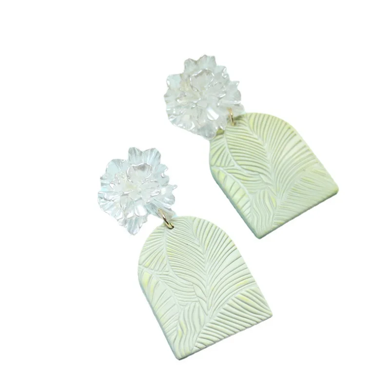 2023 Newest Polymere Clay Leaf Earrings Handmade Flower Garden Large Dangle Earrings Korea Sculpey Polymer Clay For Earrings