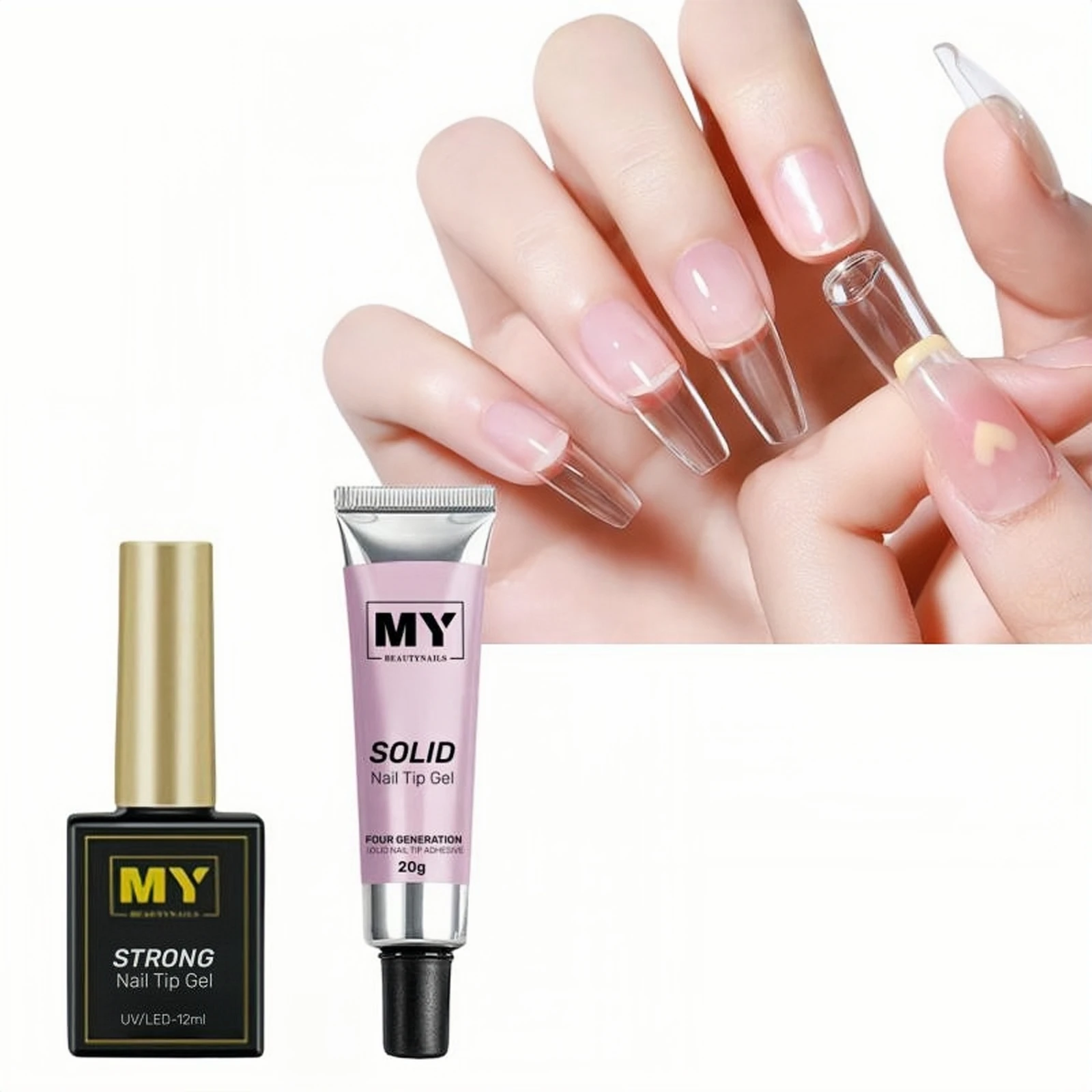 MyBeautyNails Gel X Soft Gel Tips Solid and Bottle Duo Adhesive Glue UV LED Press on Nails Solid Nail Tips Gel