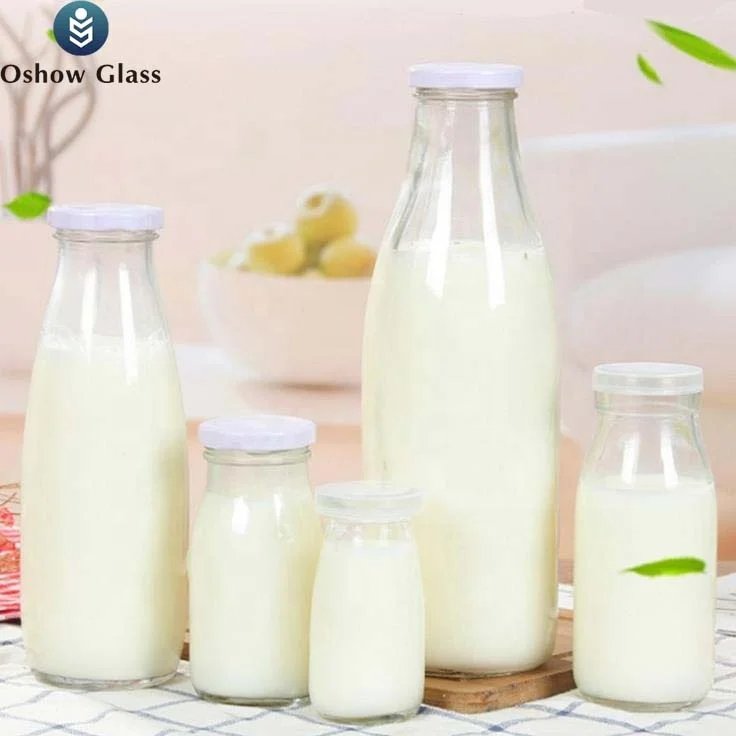 200ml 250ml 500ml 1000ml High-Quality Milk Bottle with Metal Lid Empty Milk Glass Bottle With PET Lid or Metal Lid