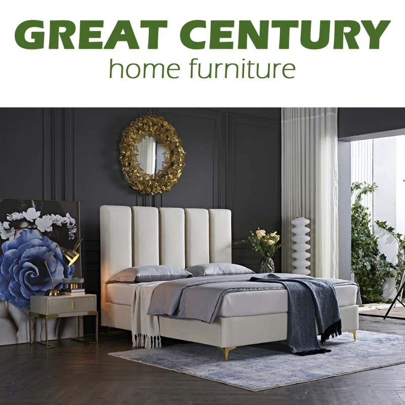 GC modern solid wood bed room set furniture king size frame luxury double wooden beds 180x200 hotel up-holstered wooden beds