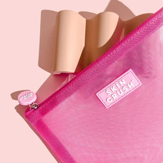 Pink Transparent Nylon Mesh toiletry bag Custom Logo Travel Makeup Cosmetic Bag Women Makeup Beauty Bag With Silicone zipper