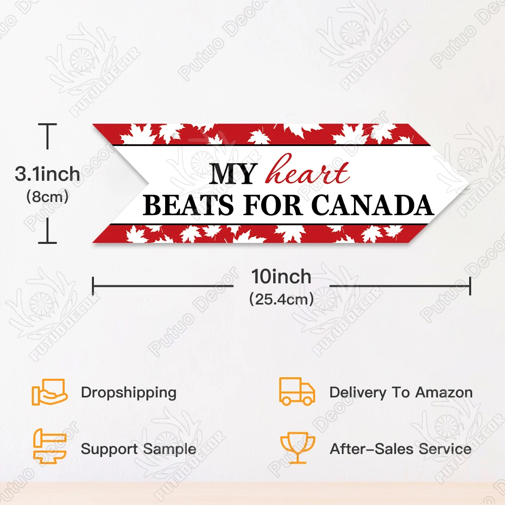 Putuo Decor Canadian Maple Leaf Design Arrow Shape Hanging Wooden Wall Sign Canada Day Decoration Sign