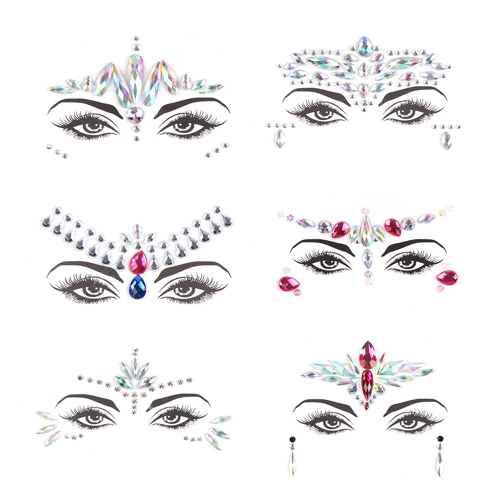Wholesale DIY Acrylic Rhinestone Tattoo Face Jewels Crystal Stickers For Festival Party