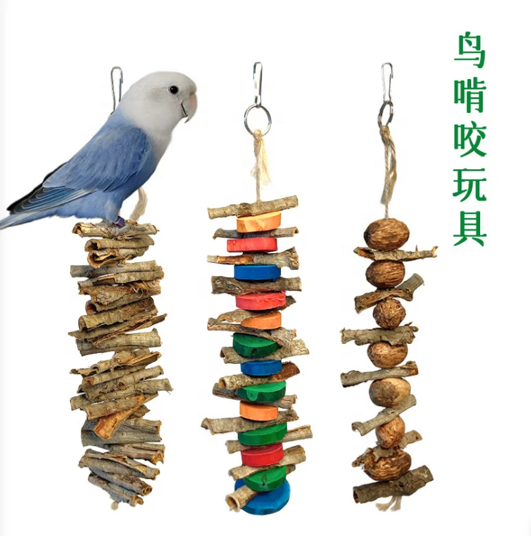 Wholesale Large Bird Parrot Chewing Toy - Natural Wooden Blocks Bird Parrot Tearing chew play toys bird wood swing