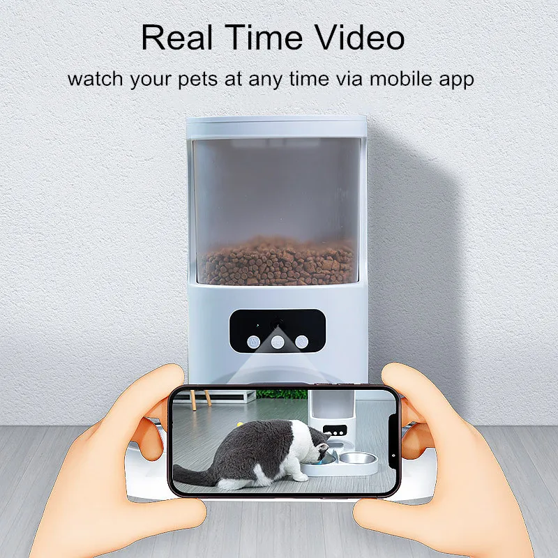 2023 New Wifi Automatic Stainless Steel Double Bowls Feeders 4L TUYA Smart Pet Feeder with Camera