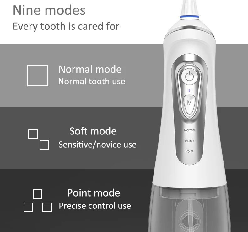 
Water Flosser Professional Cordless Dental Oral Irrigator 320ML Portable Water Tank 9 Modes and 4 Jet Tips 