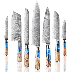 New Desgin Hot Sale Ergonomic Superb Sharp Edge Japanese Damascus Steel 7 Pieces Kitchen Knives Set