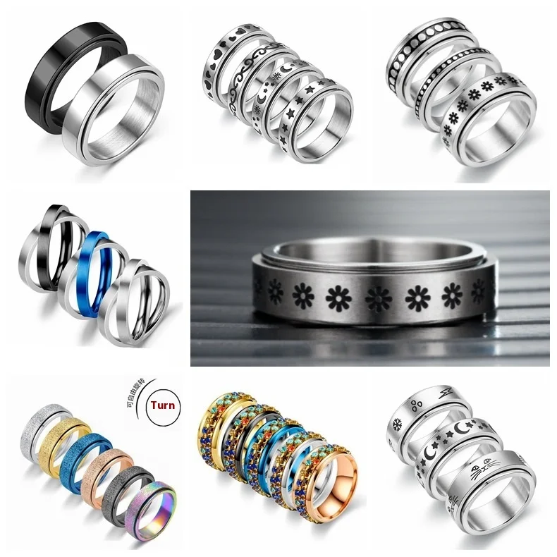 New Simple Rotatable Titanium Stainless Steel Decompression Anti anxiety meditation ring for men and women