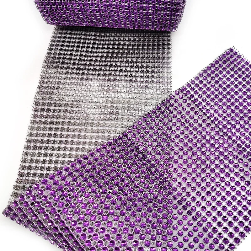 wholesale 24row Deep purple diamond mesh wrap trimming rhinestone plastic ribbon trim for wedding party craft decoration