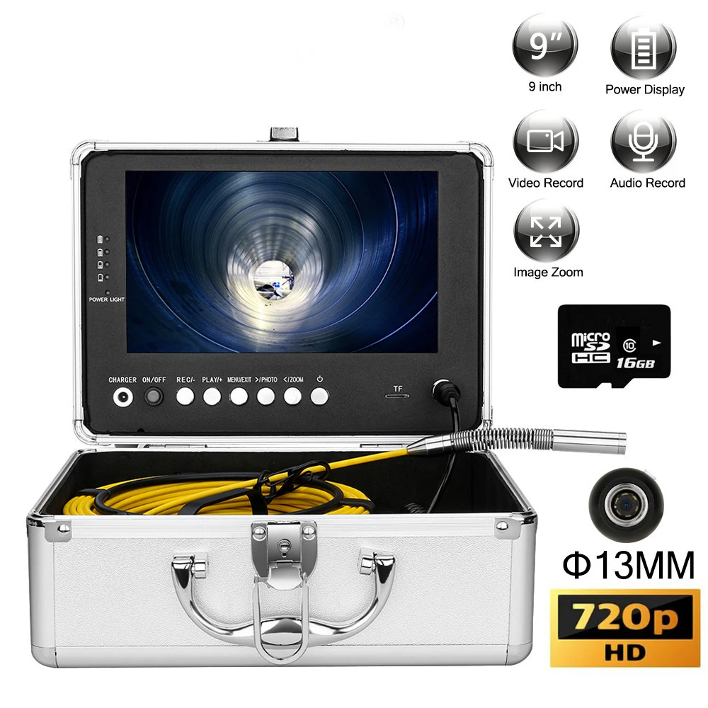 9 inch 13MM 10M-30M Handheld Industrial Pipe Sewer Inspection Video Camera Pipe Locator Endoscope Camera
