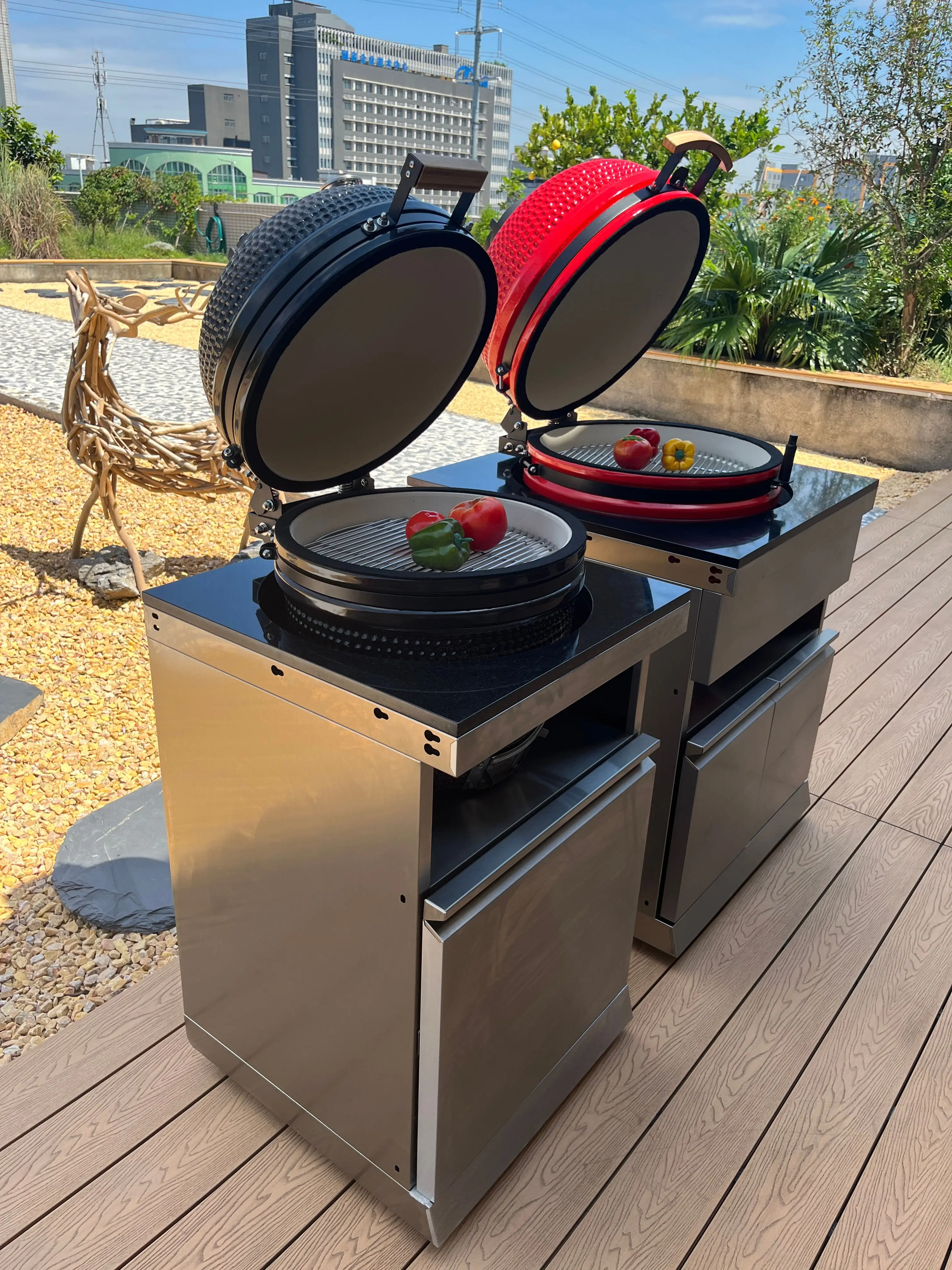 Kamado grill outdoor kitchen cabinet wood fired barbecue grill