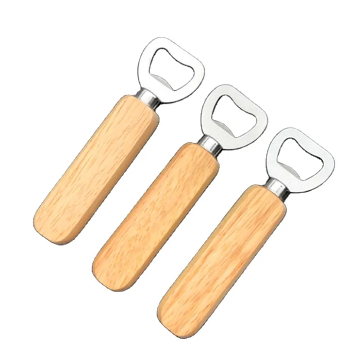 Wholesale Blank Wood Handle Hand Held Wall Mounted Bartender Metal Beer Wooden Bottle Opener