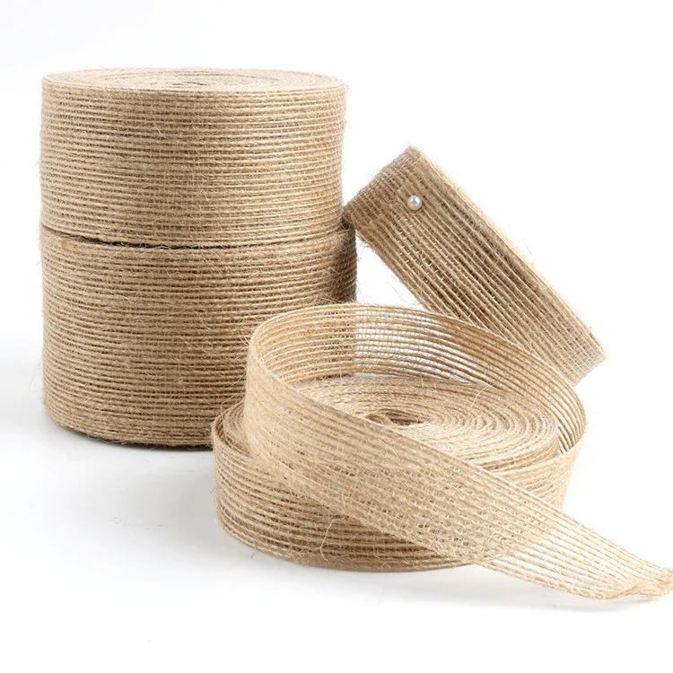 3 Rolls of  Natural Burlap Fabric with Beautiful Burlap Ribbon  Long 10M Wide 2cm  for Wedding Event Party and Home Decoration