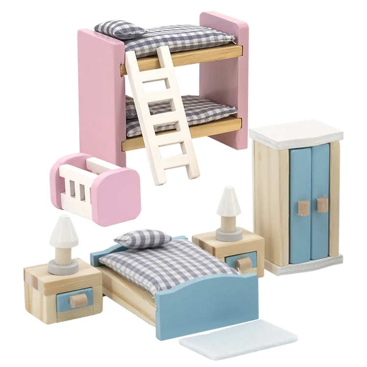Набор мебели для кукольного домика, миниатюрные деревянные аксессуары для гостиной, спальни, кухни, ролевые игры для детей