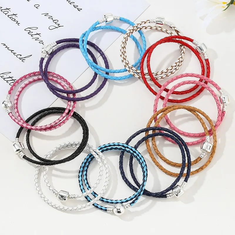 3mm Colorful Double Loop Leather Rope Bracelet DIY Leather Bracelet Basic Chain fit charms making necklace keychain Factory