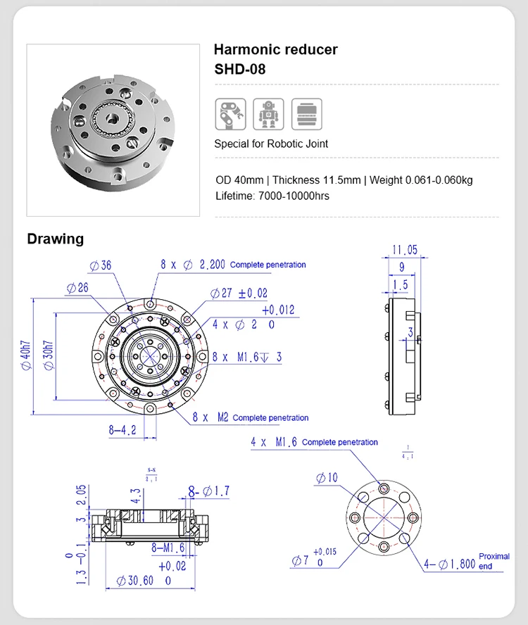High Precision Harmonic Drive Reducer Speed Reducer 24V Gear Motor for Sewing Machine