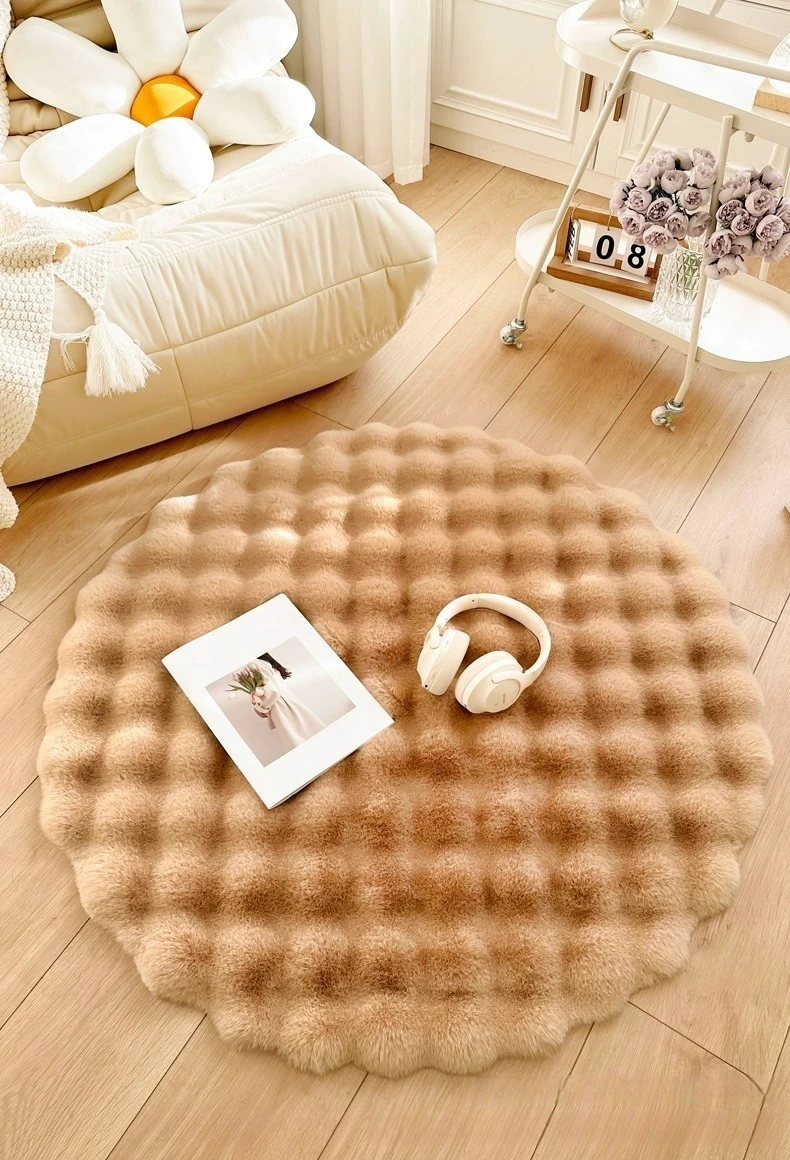Popular Round Shape Rabbit Hair Carpet Fluffy Fur Rug Fuzzy Bubble Rug Soft Shag Rug for Bedroom Living Room