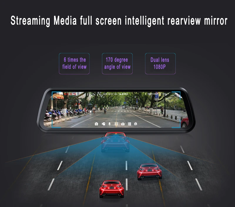 9.66 inch car full touch screen mirror car rearview mirror vehicle reverse  Camera 1080P Reversing camera