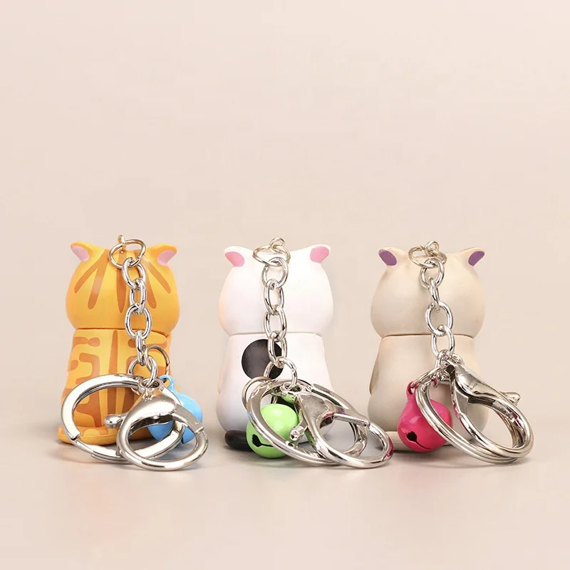 3D Cartoon PVC Cat Key Chain Custom UV/OFFSET Printed Metal Pendant Cute Bag Pendant Small Gift for Souvenir