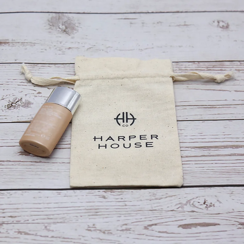 Double Drawstring Cotton Pouch Storage Muslin Cotton Drawstring Bag For Gift