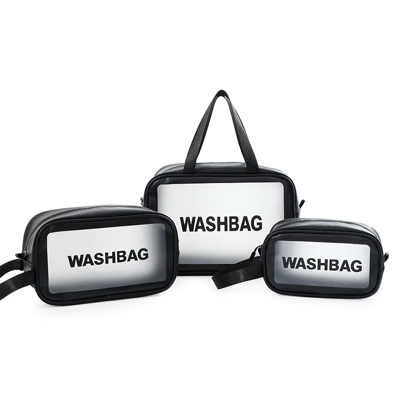 New PU Leather Wholesale Transparent Cosmetic Bag Set Clear PVC Cosmetic Bag For Women Men Pink Large Waterproof Toiletry Bag