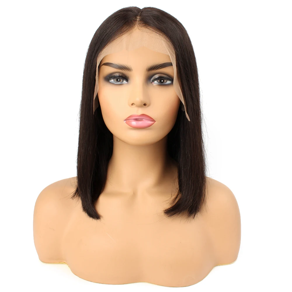 Wholesale natural aligned unprocessed 100% virgin brazilian human hair bob wigs human hair lace front