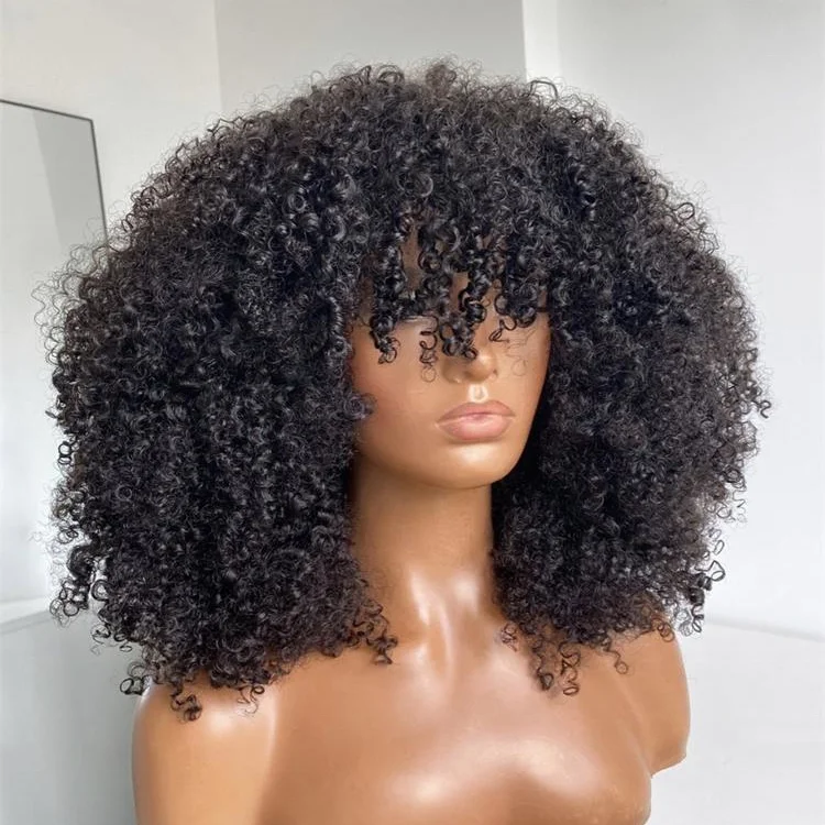Unprocessed Afro Kinky Curly Lace Closure Wig High Density Remy Brazilian Short Curly Human Hair Wigs