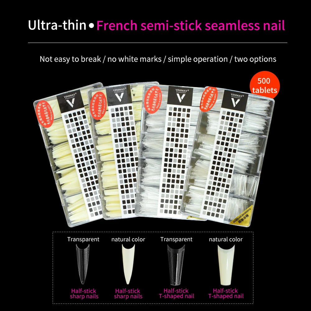 Private Label 500pcs Gel X Nail Tips Full Cover Tapered No White Line Almond Square Ballerina Nail Tips Box Packaging