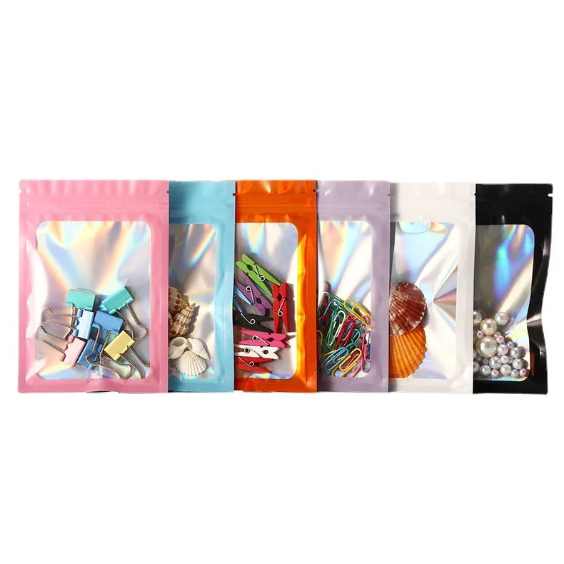 Wholesales Custom One Side Transparent Holographic Ziplock Packaging Bags Resealable Airtight Smell Proof Bag For Food Storage