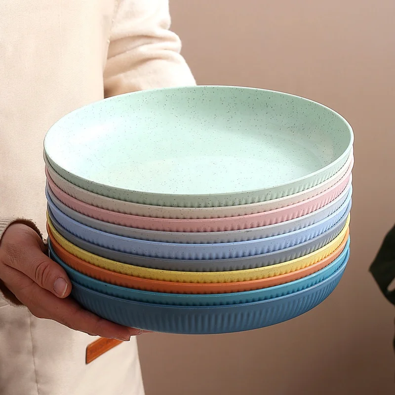 Eco Friendly Biodegradable Wheat Straw Fiber Meal Plate 6 Pcs/set Multi-color Optional Straw Plate Lightweight PP   Dinner Plate