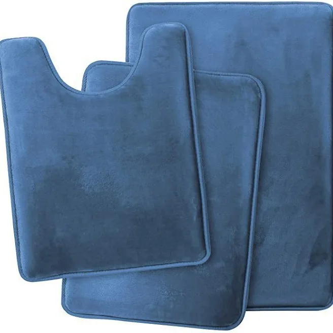 Flannel floor mat European three-piece toilet toilet foot mat non-slip washable household solid color bathroom mat