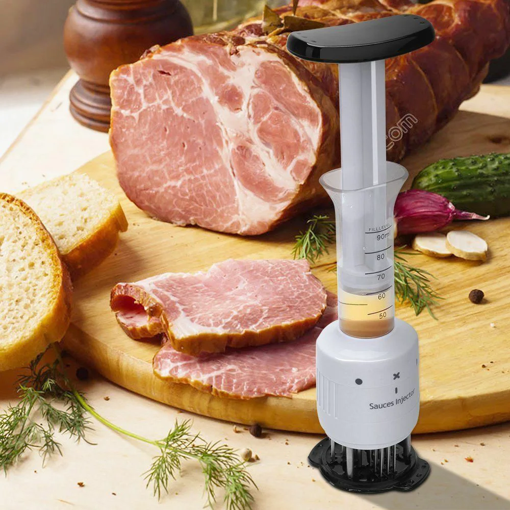 2-in-1 Professional Meat Tenderizer Marinade Injector BBQ Meat Steak Beef Sauce Tenderizer with Stainless Steel Needle