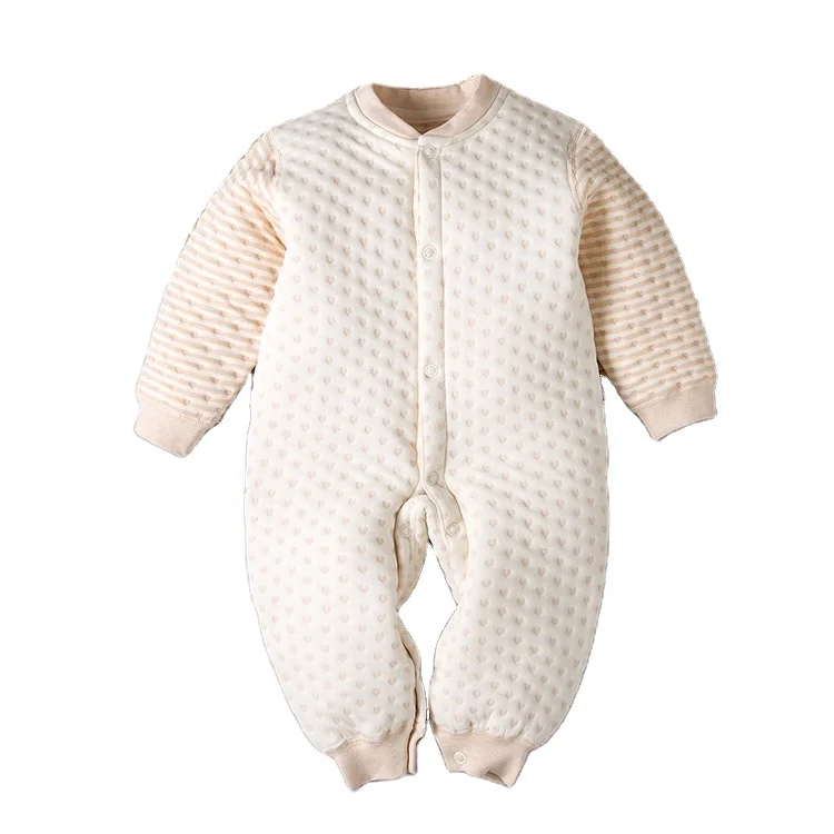 
high quality organic cotton baby girl thermal romper long sleeve romper winter2021 