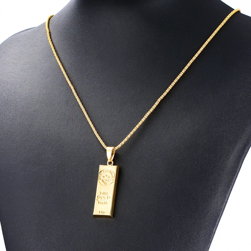 Low Moq OEM/ODM Necklace Women Luxury Imitate Gold Bar Engraved Hip Hop Men Jewelry Necklace