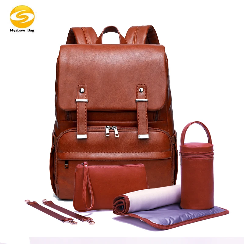 Сумка для подгузников из искусственной кожи, рюкзак для детских подгузников, Женская дорожная сумка премиум-класса из кожи, сумка через плечо для мам с пеленальной подушкой для мамы