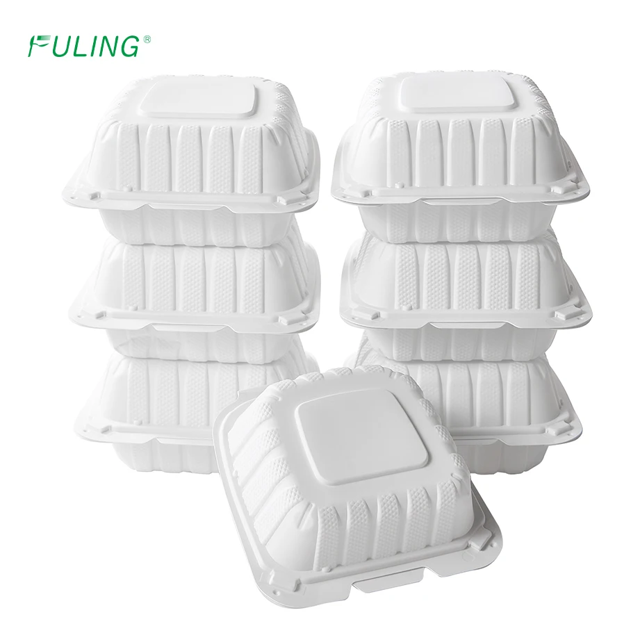 FULING Heavy-Duty Quality to go Containers 6x6 Inch Clamshell Take OutDisposable Plastic Food Containers