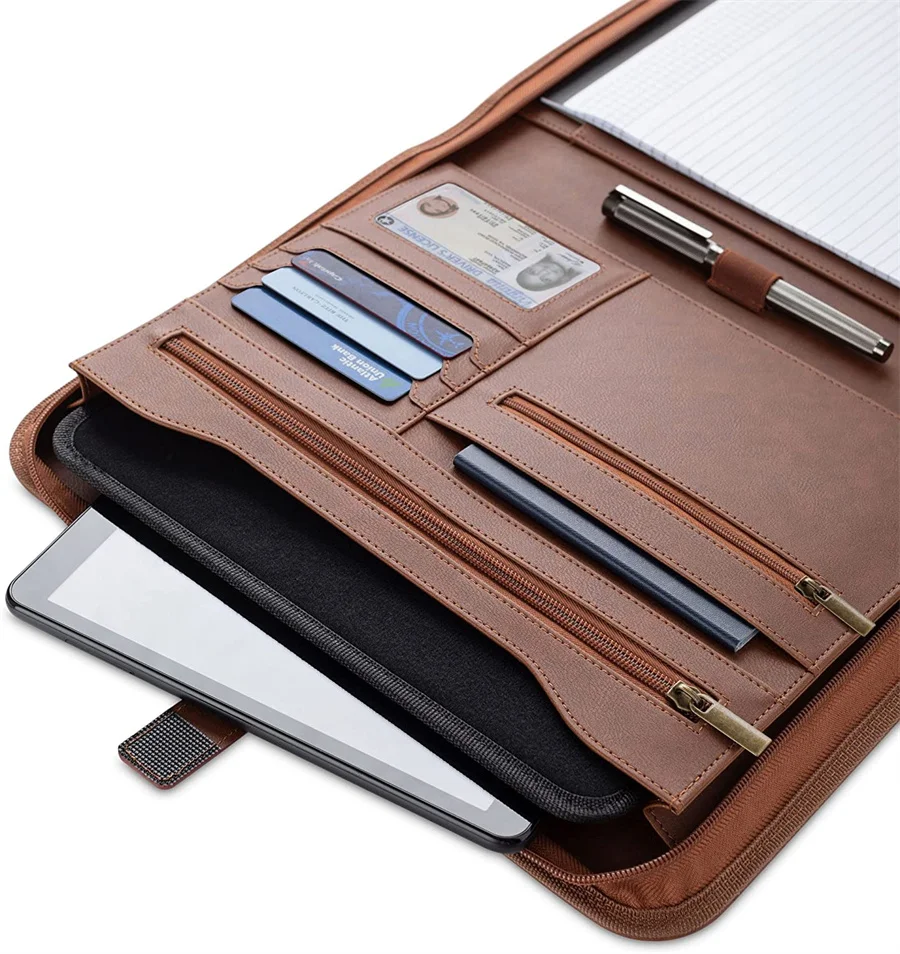 Personalized Executive Leather Business Resume Portfolio Padfolio Notebook Organizer with Zipper