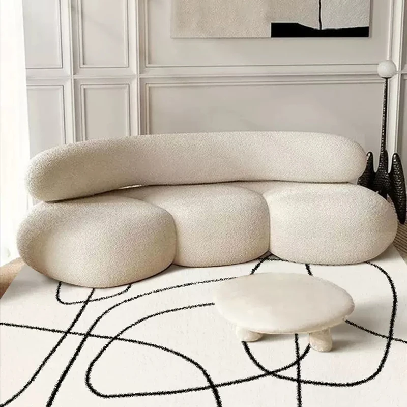 White Boucle Curved Couch Hot Dog velvet fabric sectional sofa hallway rest Reception Room lounge lamb wool sofa chair chaise
