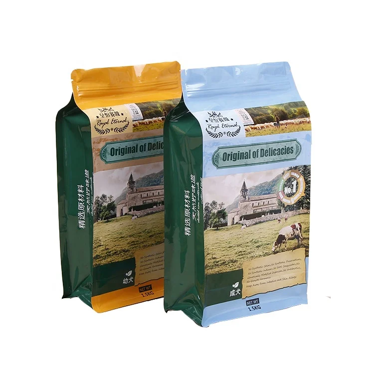 Moisture-Proof Zipper Lock Aluminum Heat Sealed Resealable Flat Bottom Packaging Bag For Cat Dog Pet Food Snack Treat