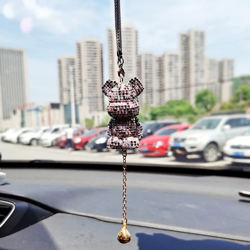 Cute bear car pendant in car pendant rearview mirror net red car decoration inlaid with diamond creativity