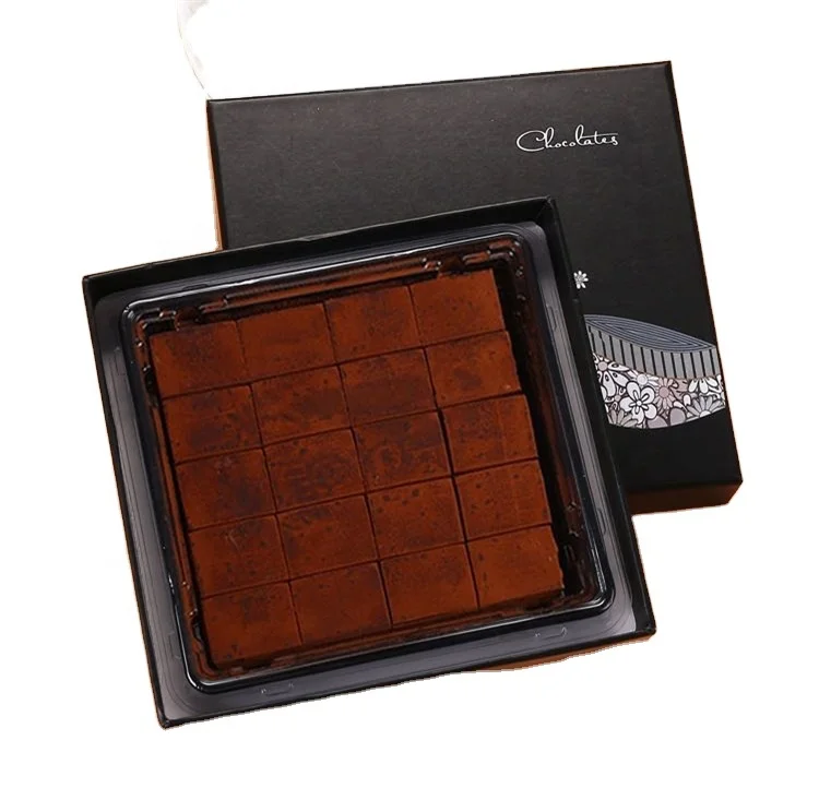 Beheart Homemade Favor Empty Gift Packaging Printed Luxury Black Paper Small Mini Chocolate Box with Blister Tray