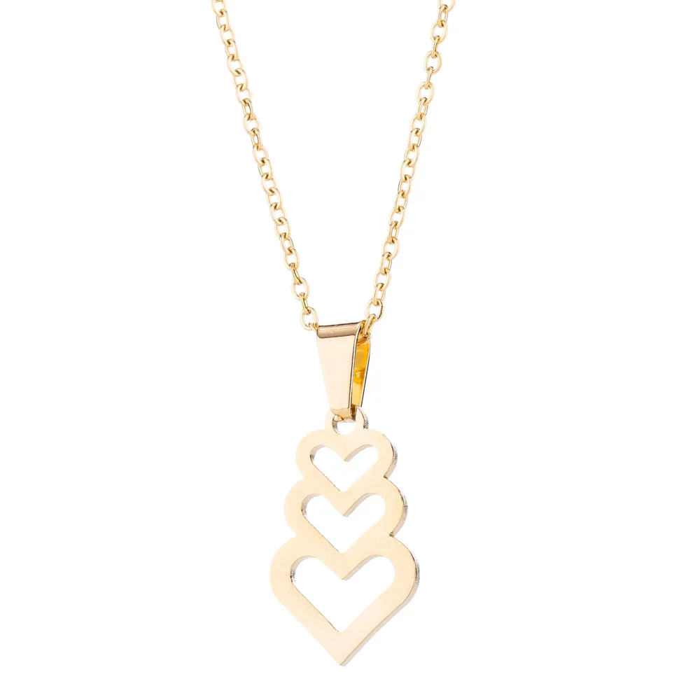 New Fashion Trend Heart-to-Heart Set Necklace Stainless Steel Heart-shaped Necklace Earrings Three-piece Jewelry Set