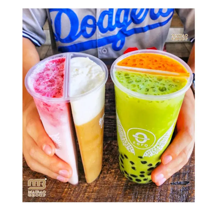 700ml 2 Compartment Juice Boba Bubble Tea Double Shared Cup With Lid Share Taste Two Flavours on One