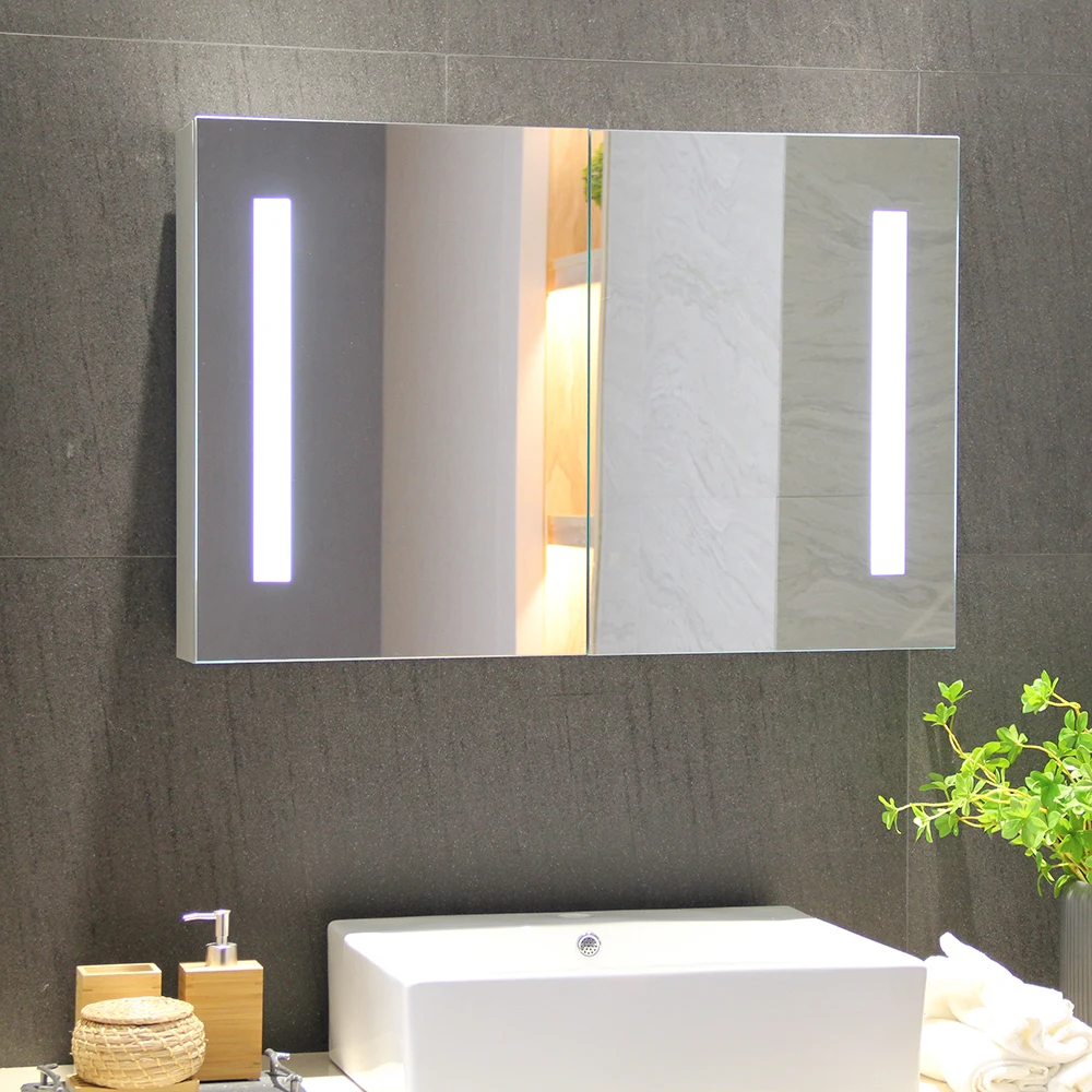 Hotel Home Washroom Waterproof Wall Hanging Double Door Bathroom Vanity Smart Led Mirror Cabinet For Bathroom