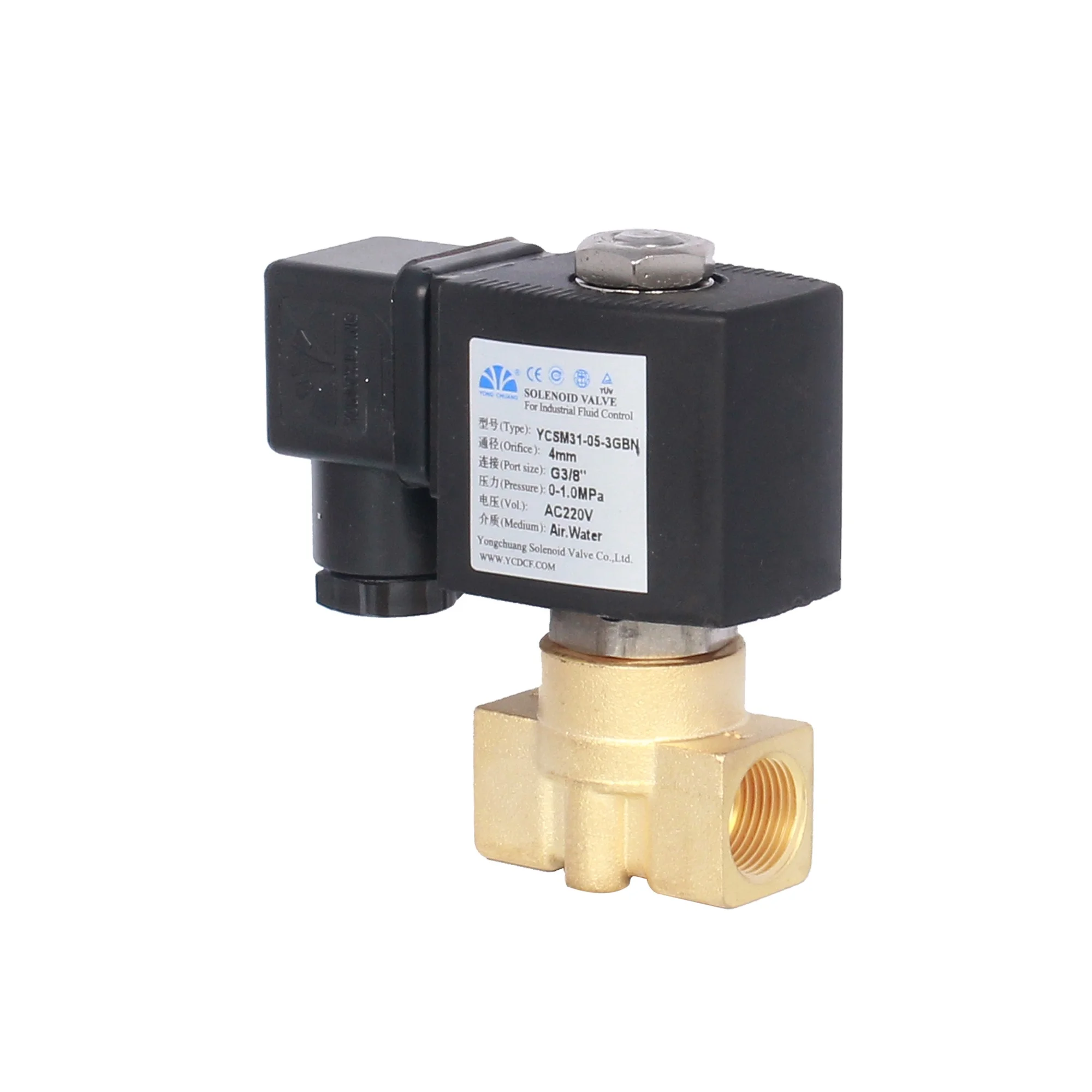 Yongchuang YCSM31 CE approved Brass stainless steel water direct acting solenoid valve 12v 24v dc